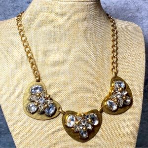 J. Crew gold tone bib statement necklace with clear rhinestone details